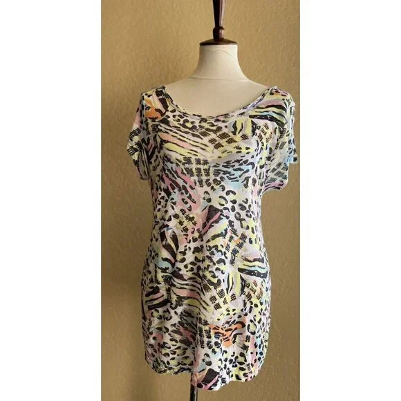 ZARA TRF Woman Colorful Printed Low Back Short Sleeve Casual T Shirt Top Size M - Picture 7 of 12